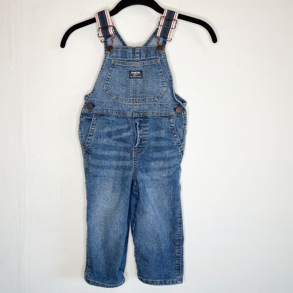 Oshkosh B'Gosh Denim Blue Jeans Unisex Overalls Size 2T Toddlers Girls or Boys - Picture 1 of 5